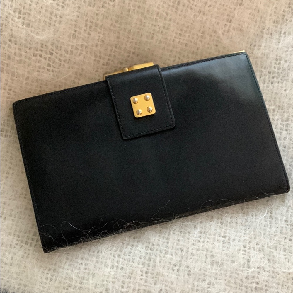 LOEWE Black Leather and Goldtone Leather Hardware with Minimalist Design